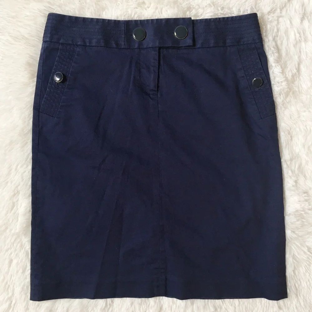 J Crew Blue Skirt Handy Pockets Button Accents sz4